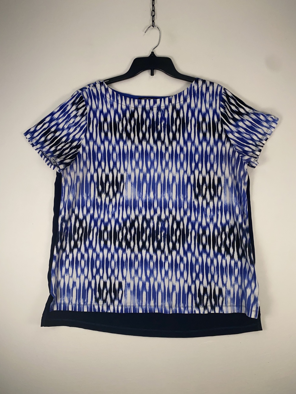 Jones New York Signature Blouse Womens XL Blue Geometric Short Sleeve Top